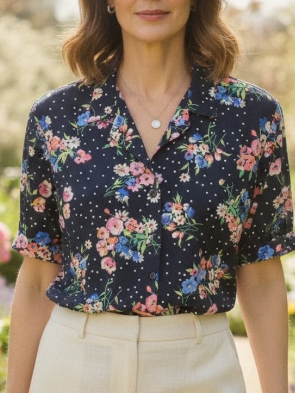 Sag Harbor Floral Polka Dot Cottagecore Blouse